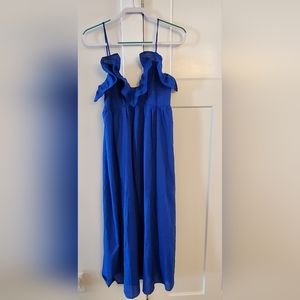 H&M women's size Large flounce  trimmed cotton blue midi dress